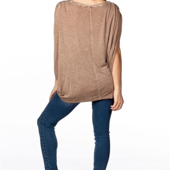 BOHO ACID WASH MOCHA DROP ARMHOLE TOP - Picture 6 of 8